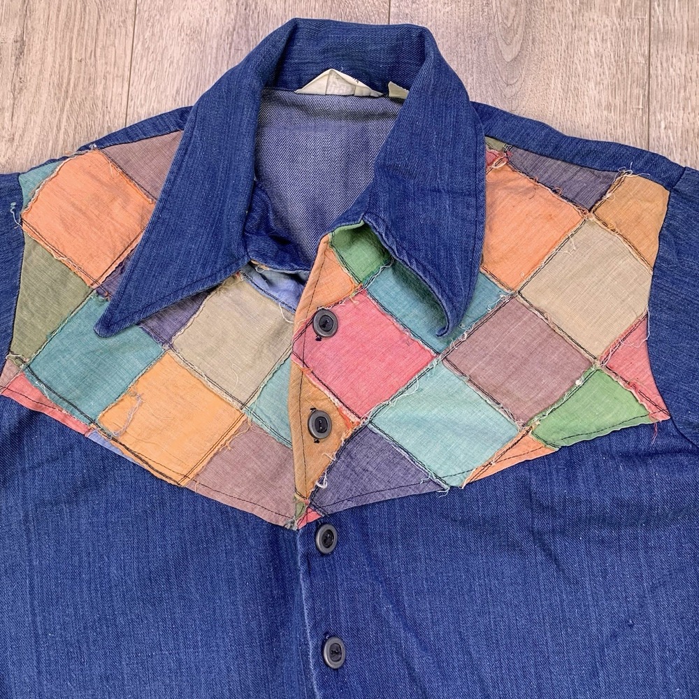 NWOT Vintage Gallery LTD Denim Canvas Patchwork Shacket Western XL Men - Picture 2 of 14